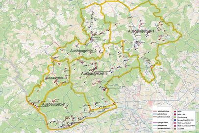 Überblick der fünf Ausbaugebiete im Bereich Breitband im Rheingau-Taunus-Kreis.