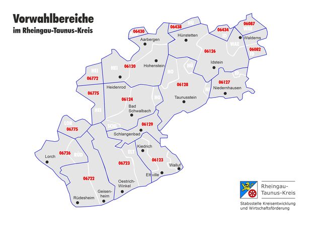 Die Ausbaugebiete im Bereich Breitband eingeteilt nach Stadt- und Gemeindegebieten sowie nach Telefonvorwahlbezirken.
